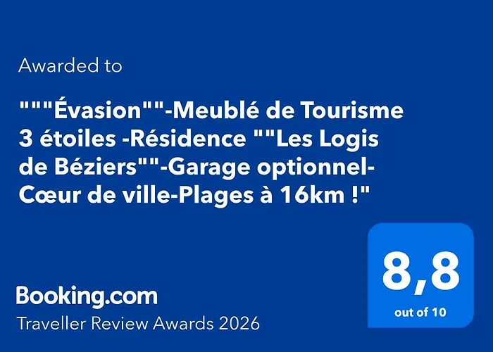 évasion-meublé De Tourisme 3 étoiles -résidence Les Logis De Béziers-garage Optionnel-cœur De Ville-plages à 16km ! * Béziers